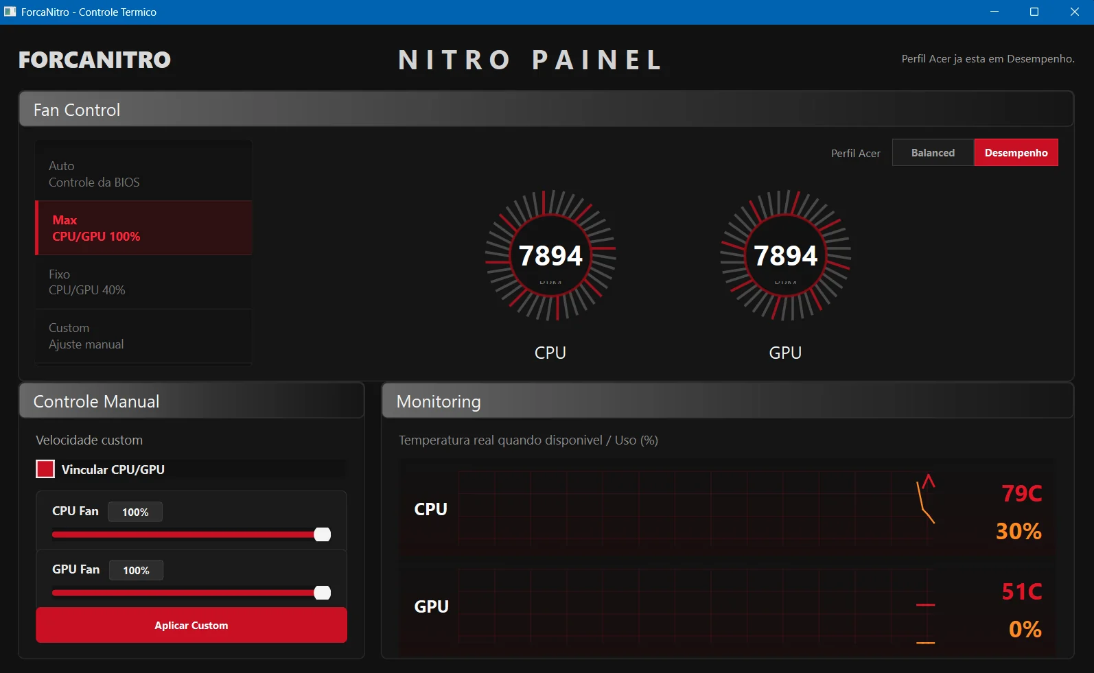 configuracao velocidade ventoinha menu nitrosense